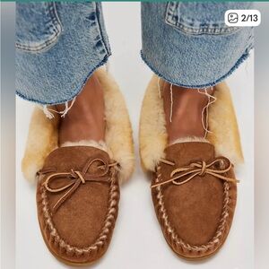 L.L. Bean Tan Suede Shearling Moccasins